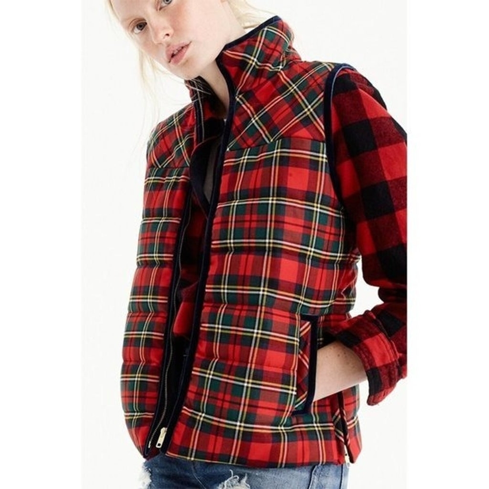 J. Crew Red Plaid Quilted Vest